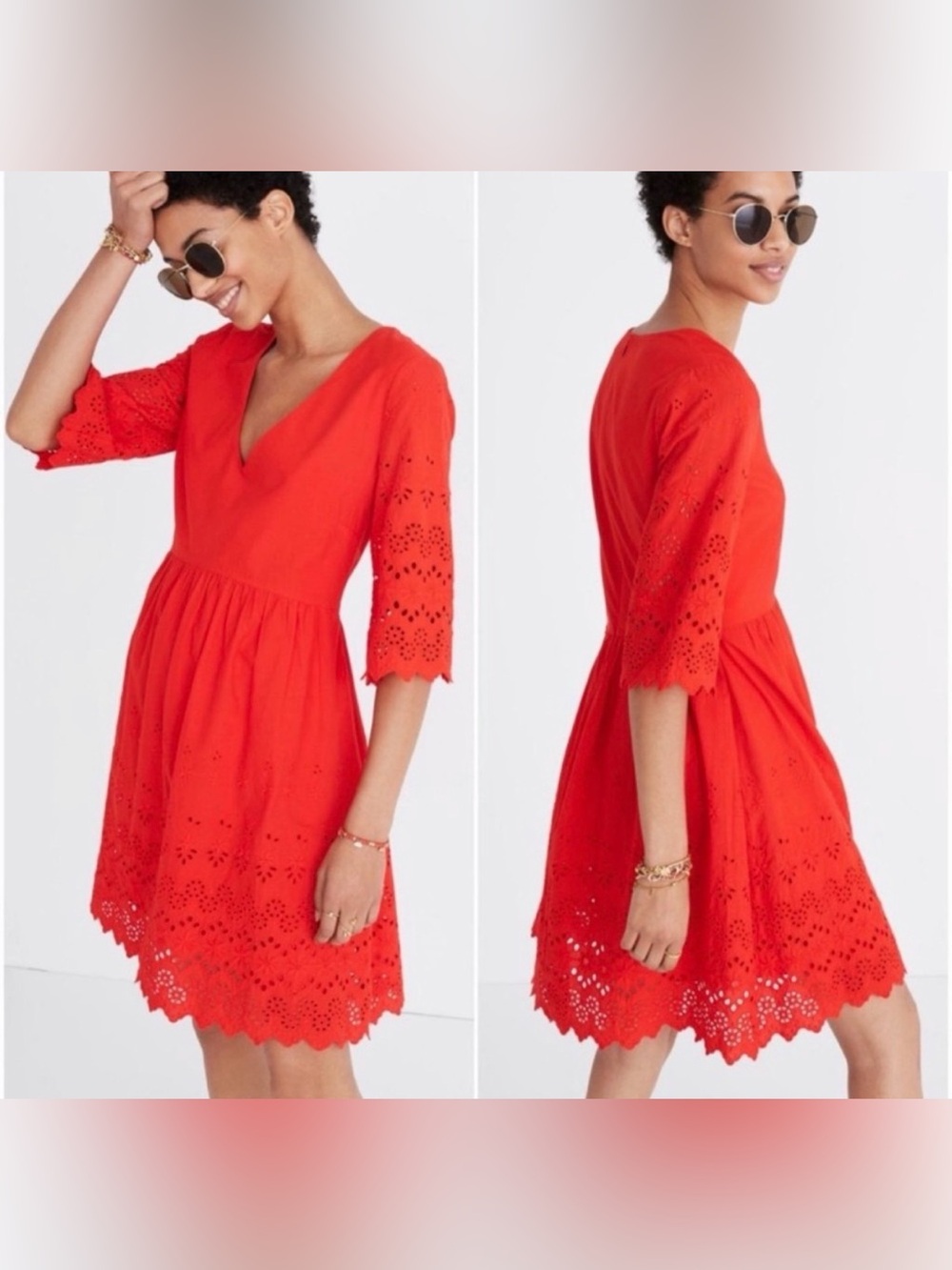 Madewell Red Eyelet V-Neck A-Line Dress new with tag size 8
